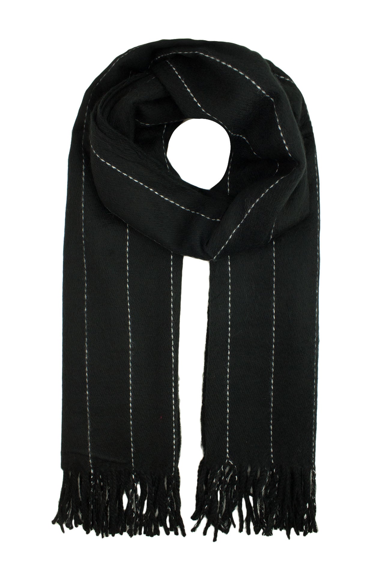 AB16150-126 Acrylic Scarf with Stitched Stripes and Tassels