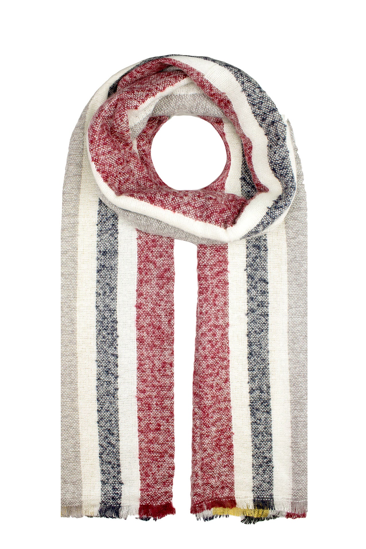 AB16150-153 Wool Blend Scarf with Stripe Pattern and Frayed Edge