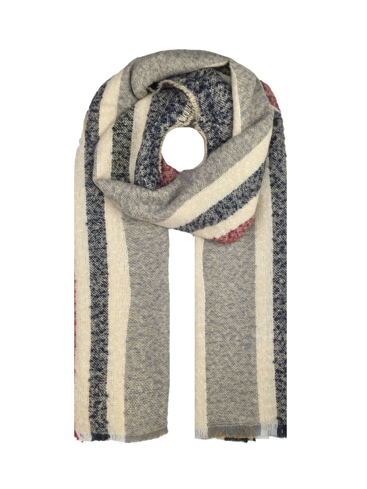 AB16150-153 Wool Blend Scarf with Stripe Pattern and Frayed Edge