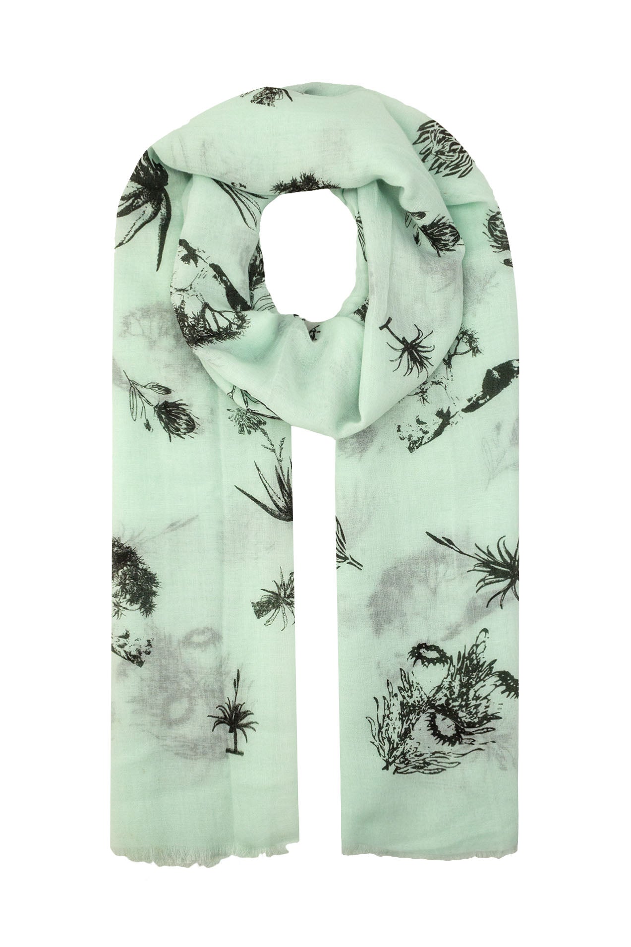 AB1658-61 Plant Print Viscose Blend Scarf