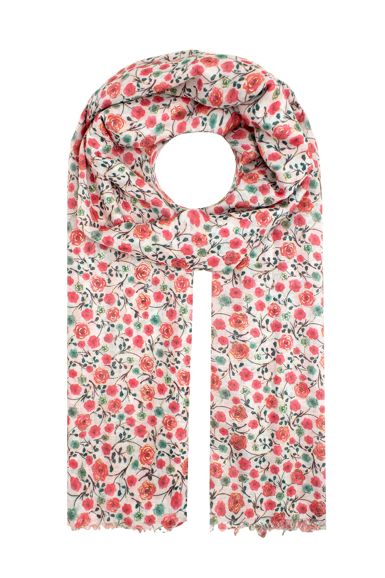 AB1690-138 Floral Fashion Scarf with Shiny Trimmings