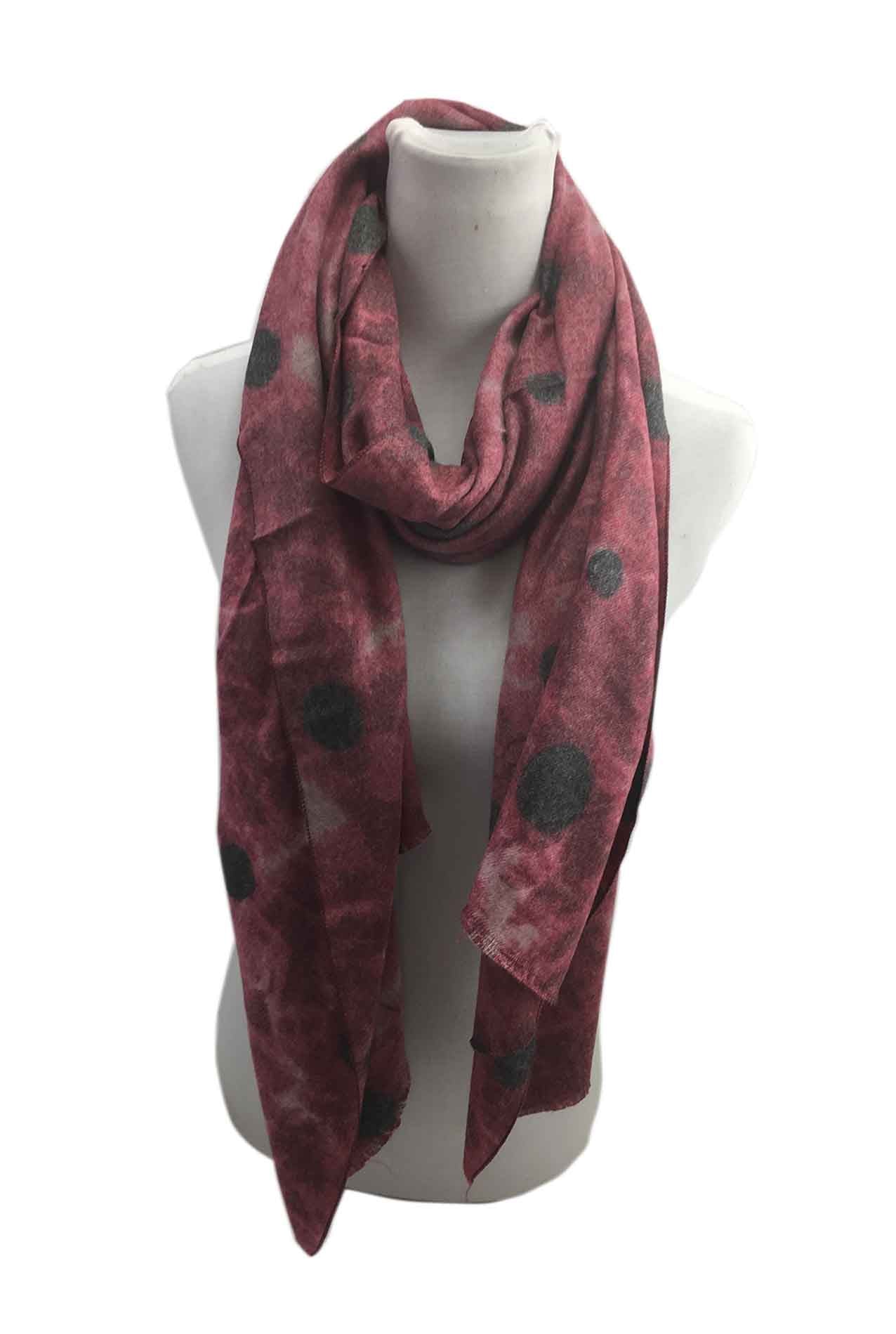 AB17150-103 Wool Blend Scarf with Polka-Dot Print and Tassels