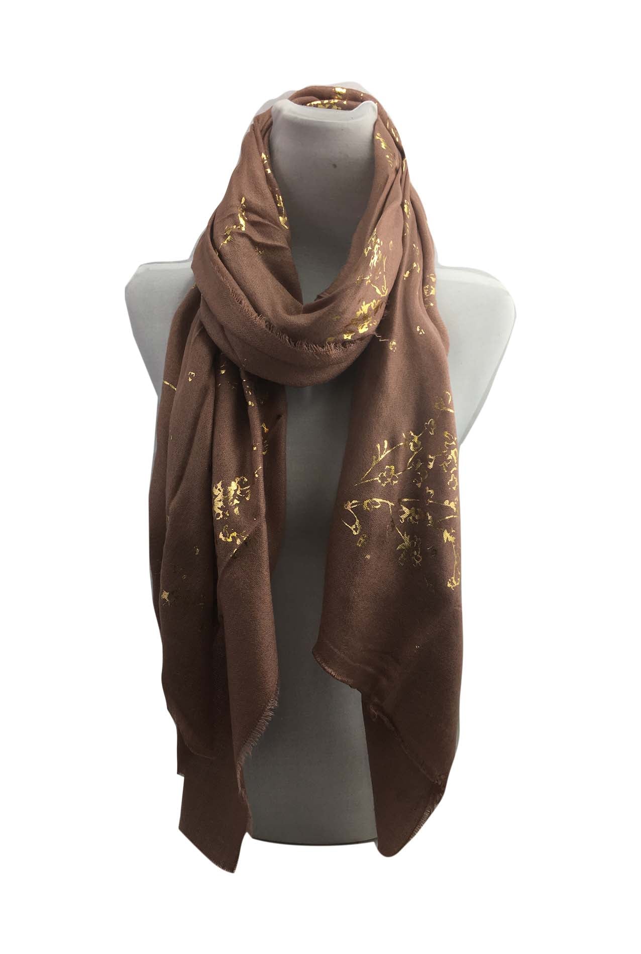 AB17158-140 Shiny Floral Print Acrylic Scarf