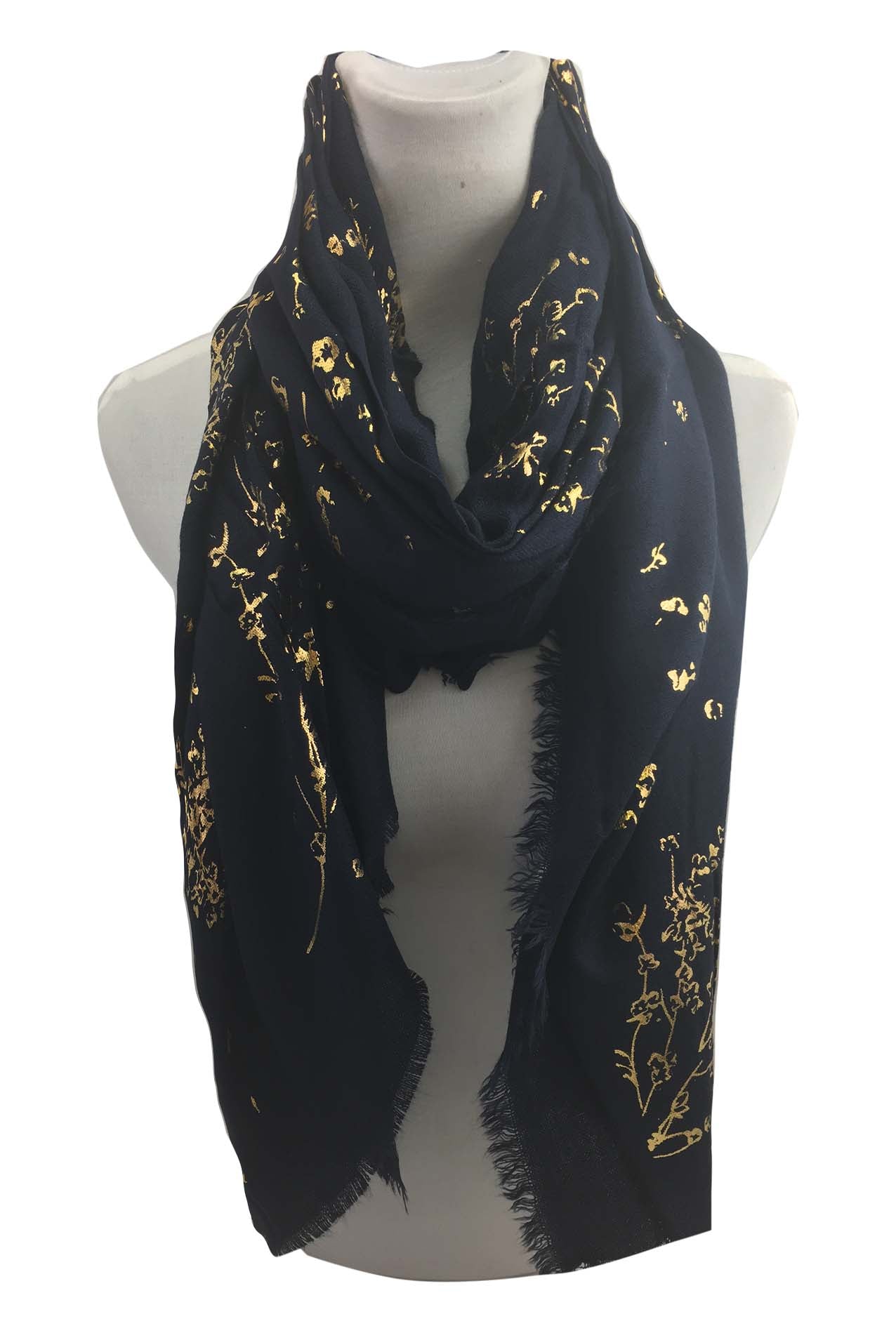 AB17158-140 Shiny Floral Print Acrylic Scarf