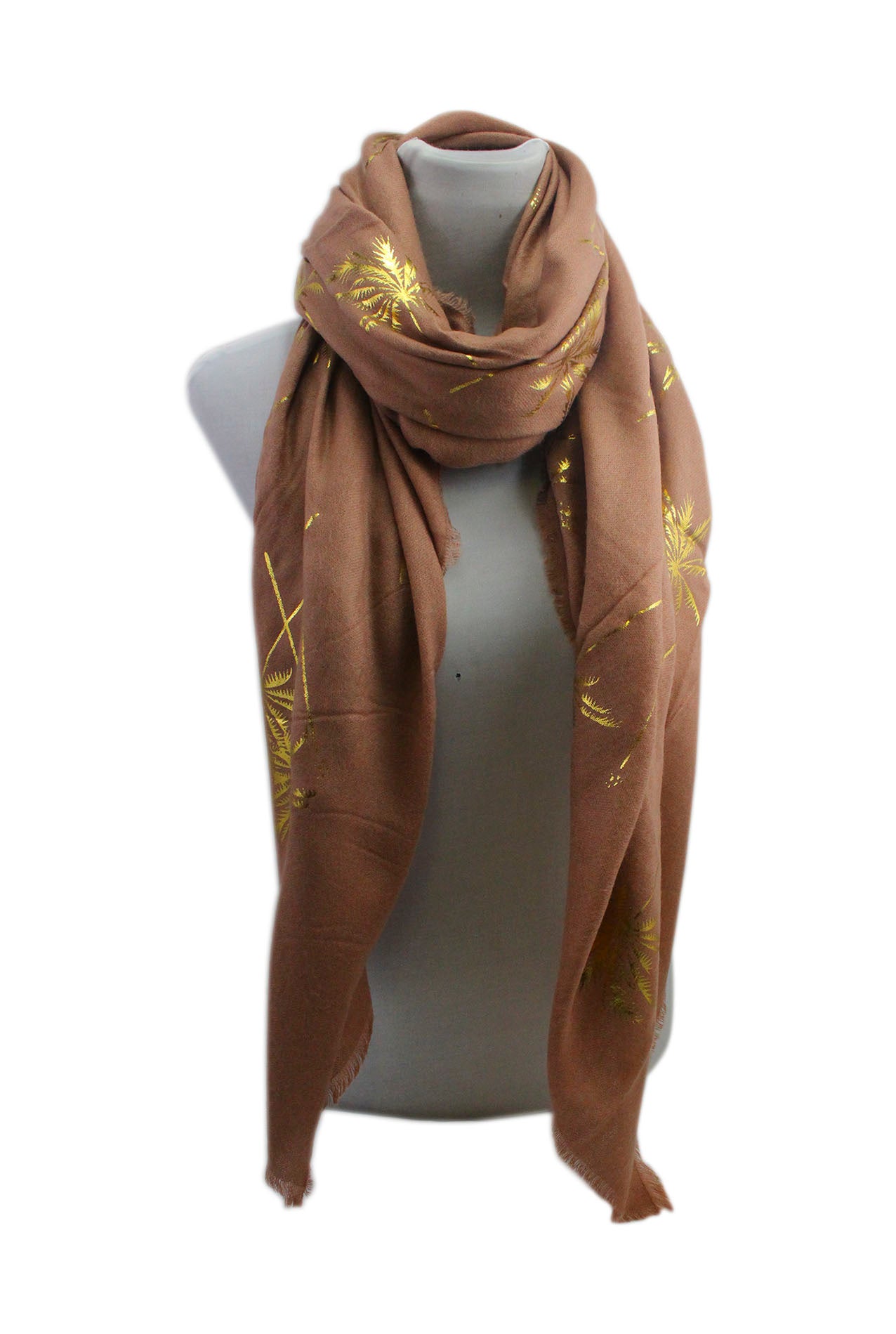 AB17158-141 Shiny Palm Tree Print Acrylic Scarf