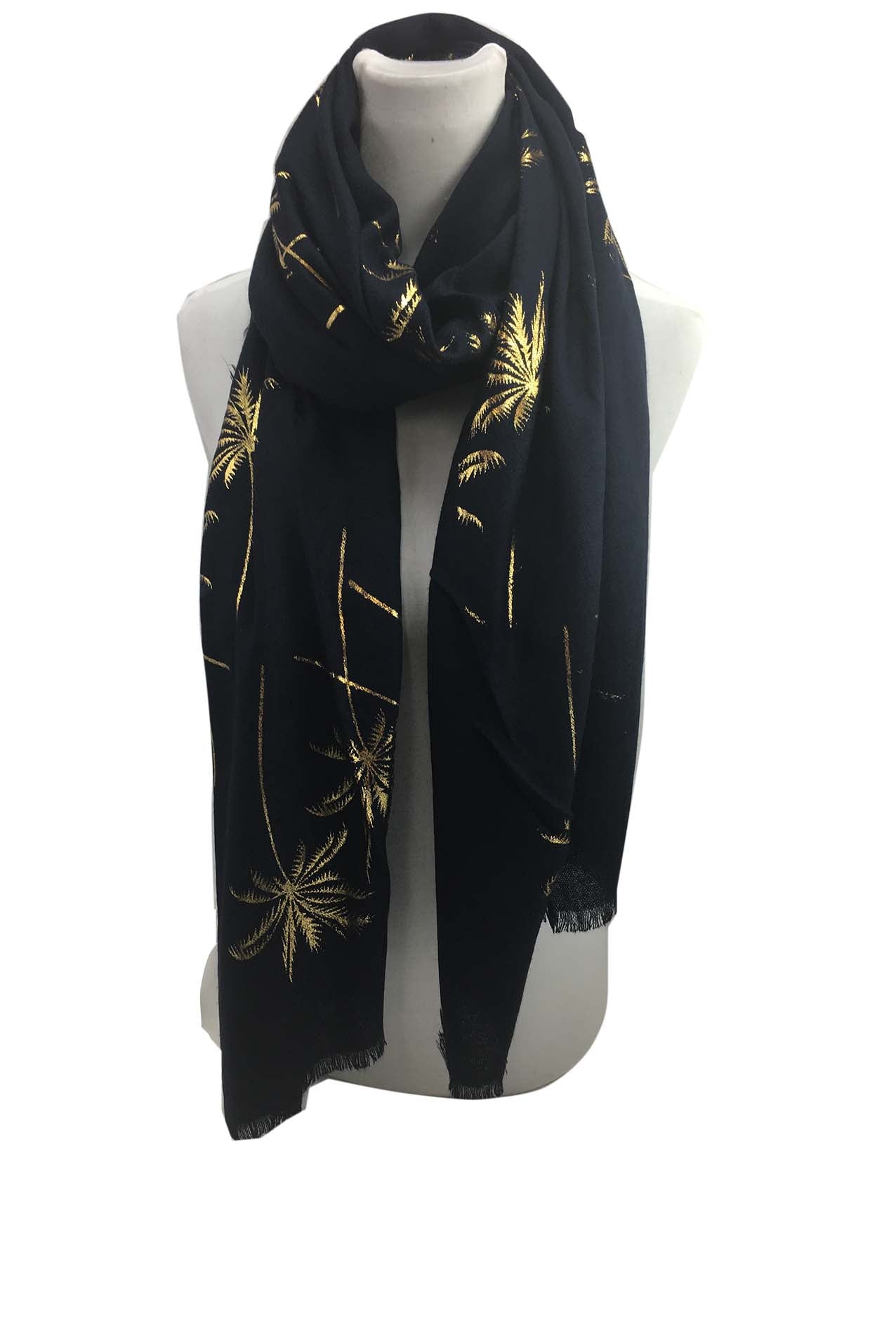 AB17158-141 Shiny Palm Tree Print Acrylic Scarf