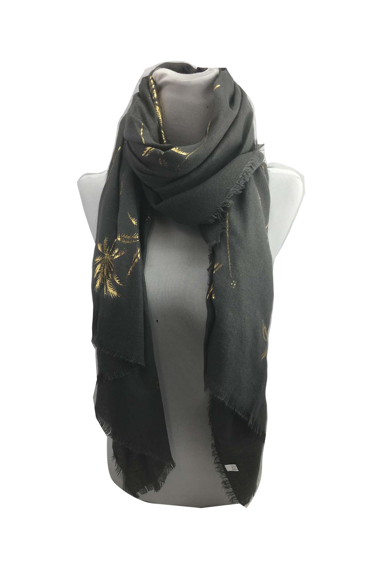 AB17158-141 Shiny Palm Tree Print Acrylic Scarf