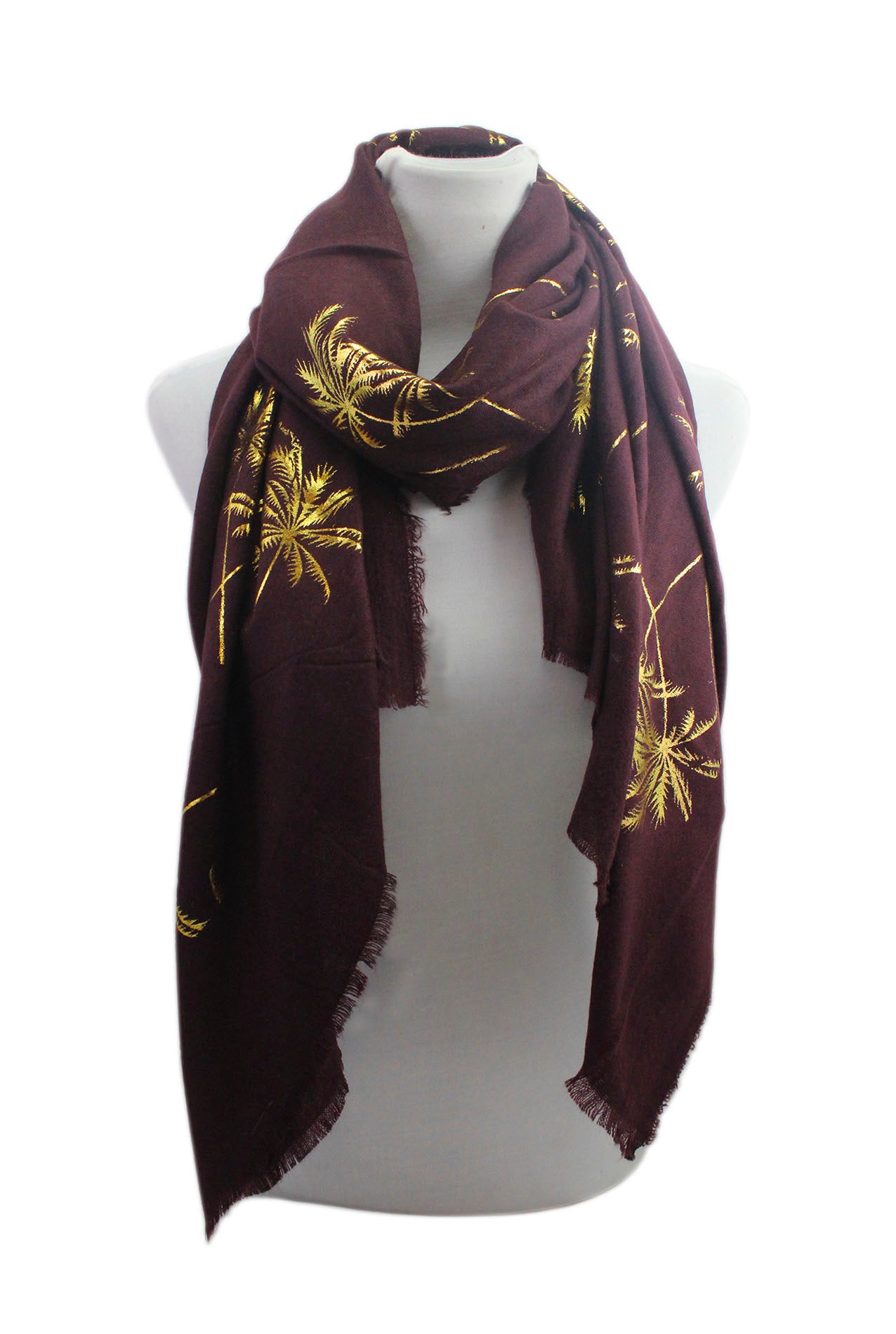 AB17158-141 Shiny Palm Tree Print Acrylic Scarf