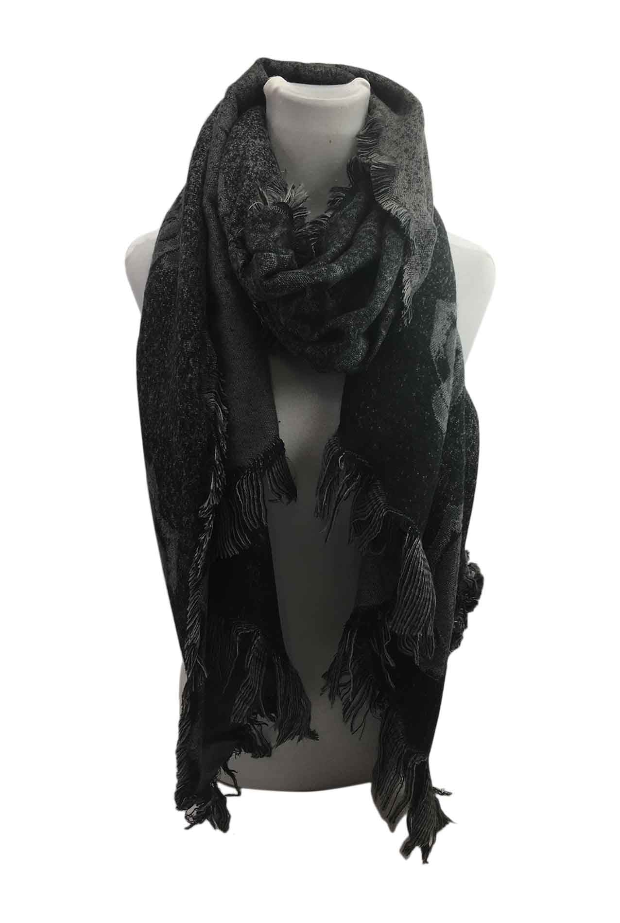 AB17160-131 High Quality Winter Scarf with Fraying and Flowers