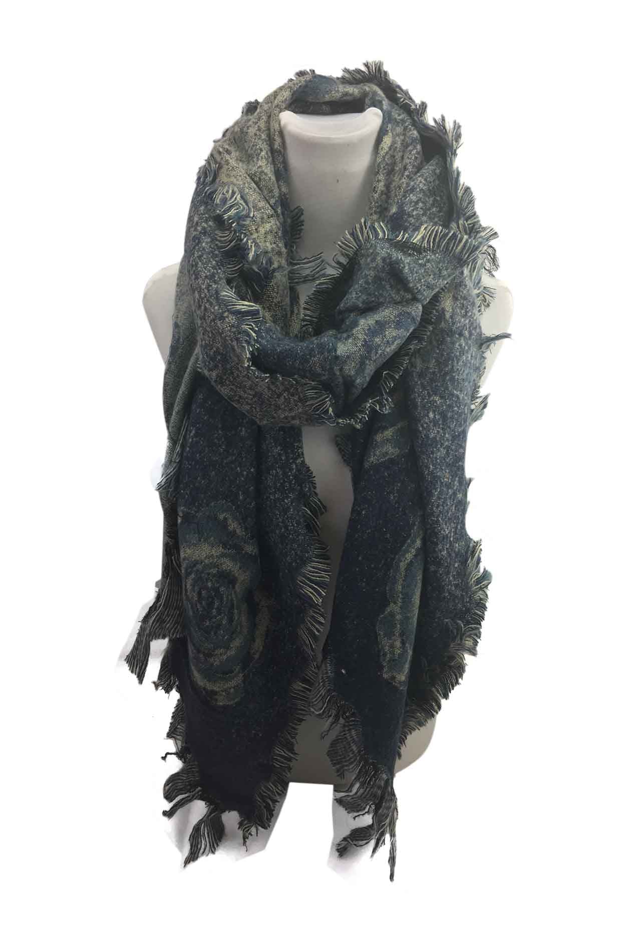 AB17160-131 High Quality Winter Scarf with Fraying and Flowers