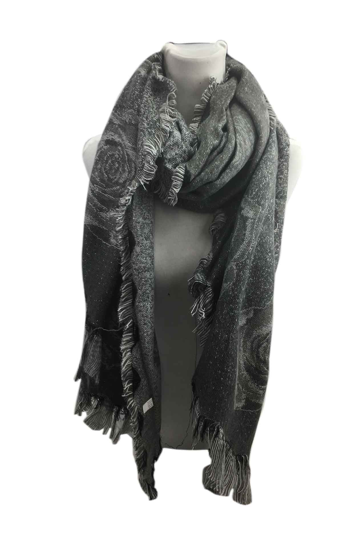 AB17160-131 High Quality Winter Scarf with Fraying and Flowers