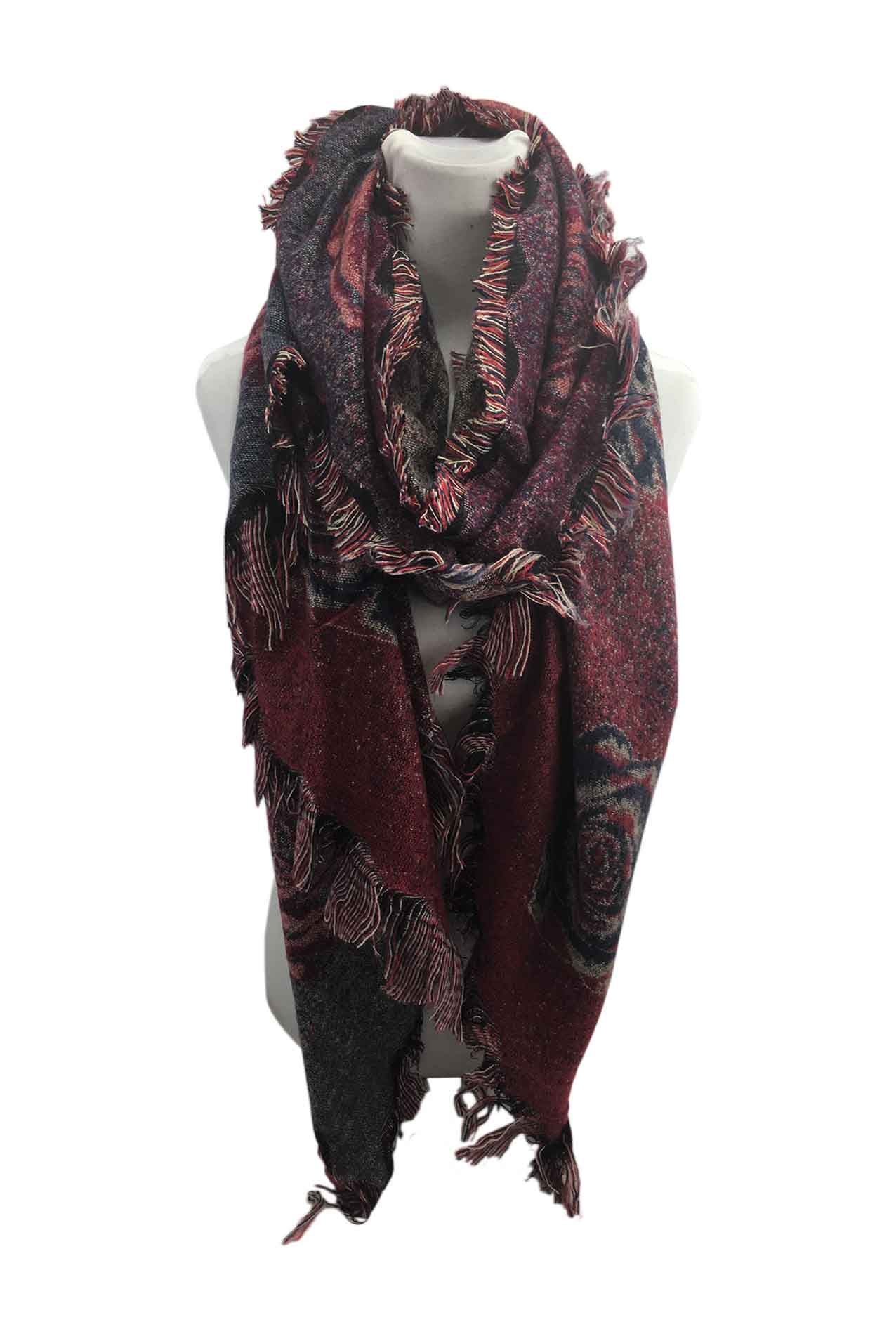 AB17160-131 High Quality Winter Scarf with Fraying and Flowers