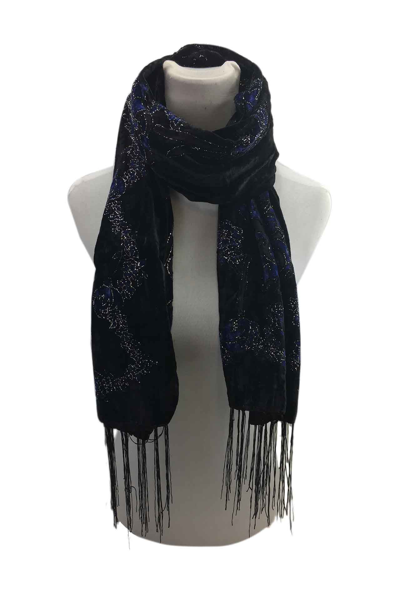 AB1718-116 Fashion Scarf with Embroidery, Flowers and Glitter