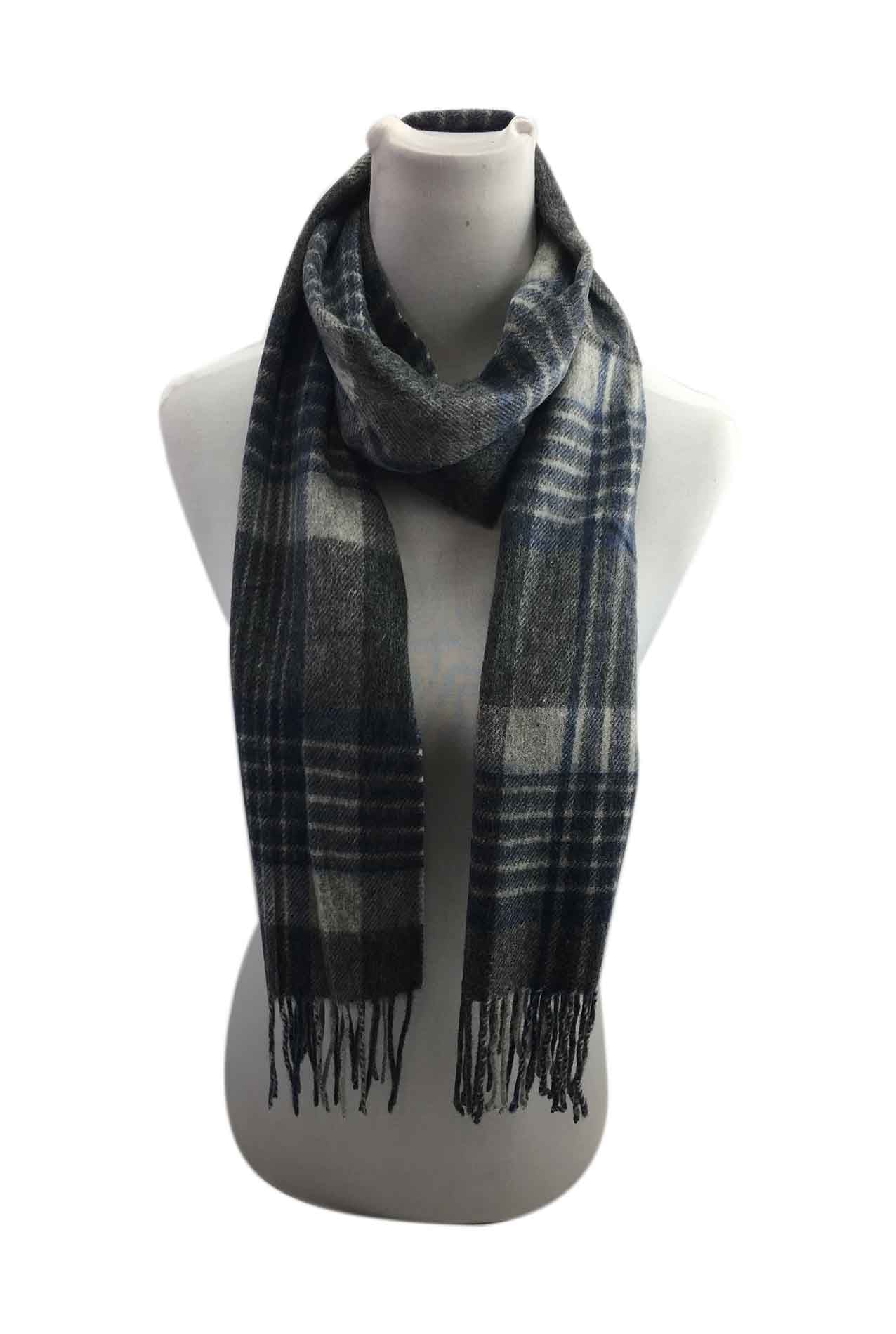 AB17300-127 Wool Scarf with Checker Print and Tassels