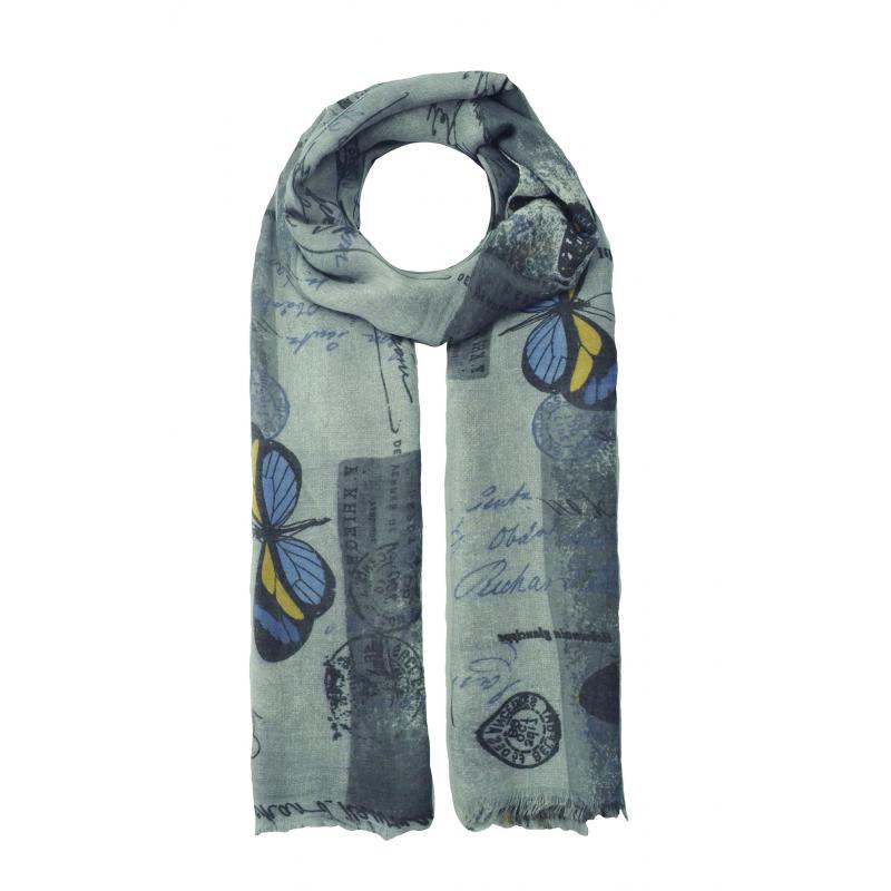 AB1770-21 Butterfly Design Scarf with Frayed Edge