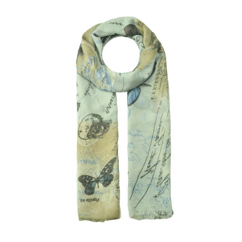 AB1770-21 Butterfly Design Scarf with Frayed Edge