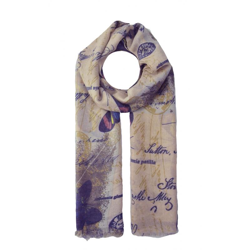 AB1770-21 Butterfly Design Scarf with Frayed Edge