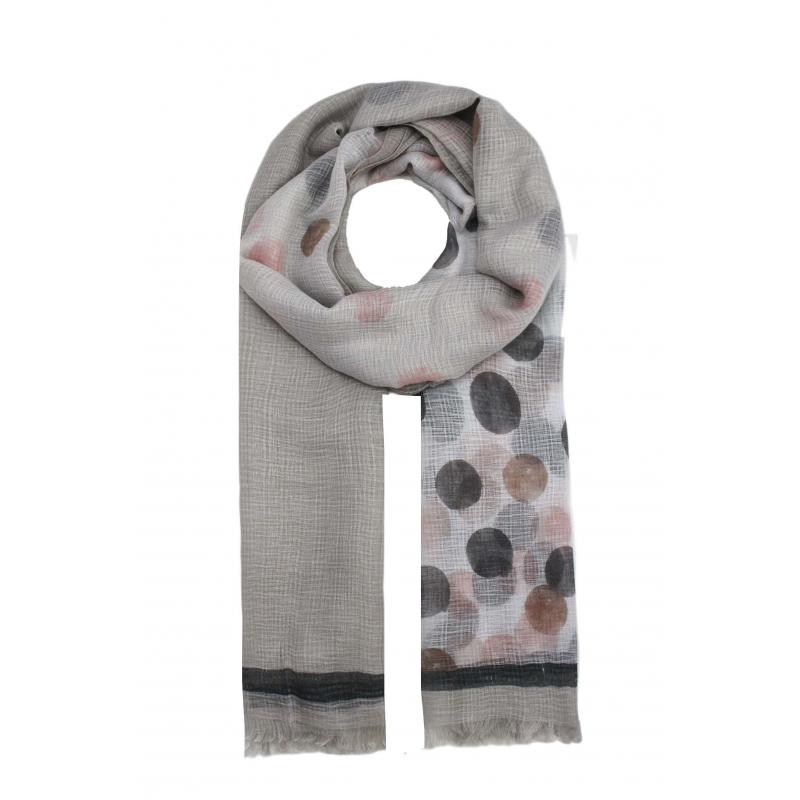 AB1780-11 Watercolour Polka-Dots Print Scarf with Border