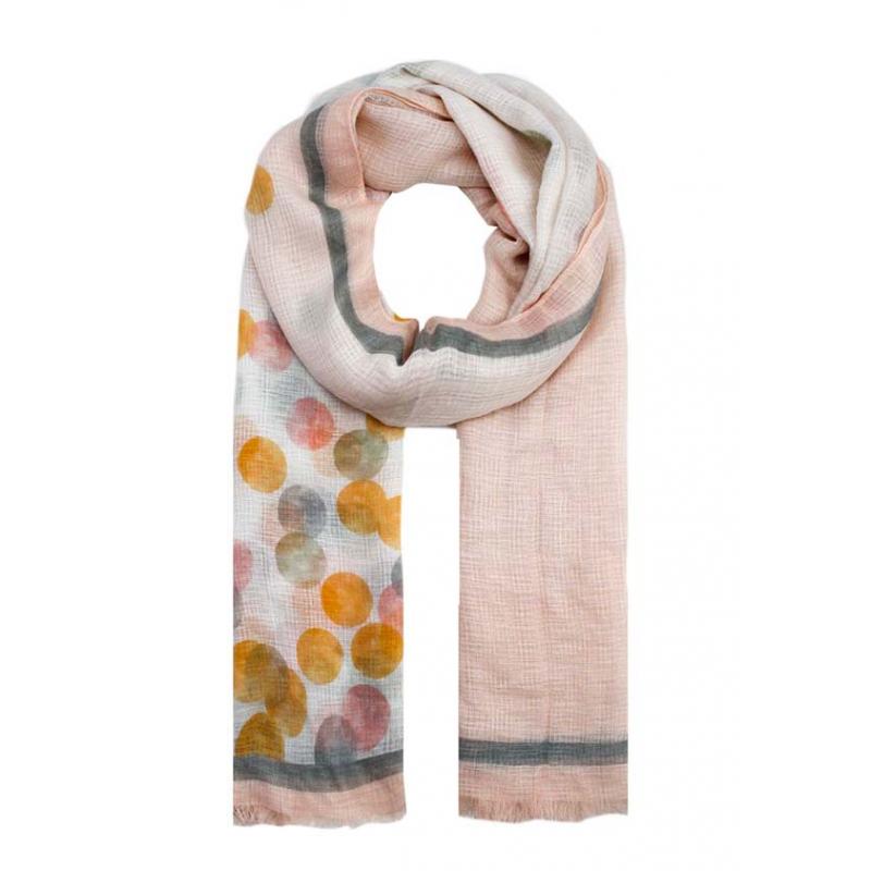 AB1780-11 Watercolour Polka-Dots Print Scarf with Border