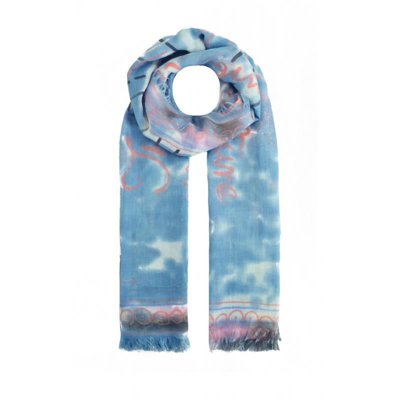 AB1785-33 Polyester Scarf with Frayed Edge and Floral Pattern