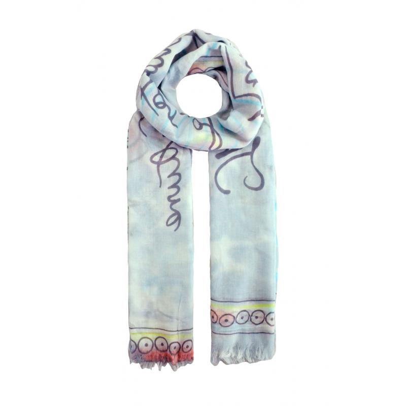 AB1785-33 Polyester Scarf with Frayed Edge and Floral Pattern