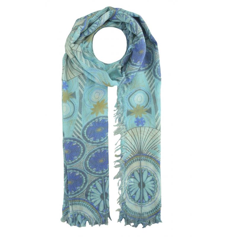 AB1785-34 Frayed Edge Viscose Scarf with Floral Pattern