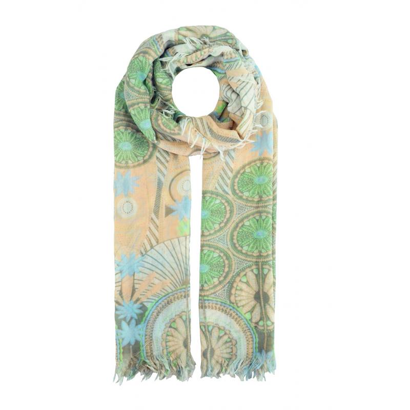 AB1785-34 Frayed Edge Viscose Scarf with Floral Pattern