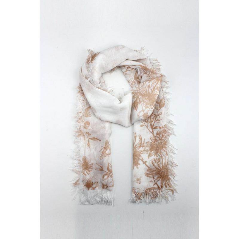 AB1790-14 Cotton Blend Floral Scarf with Frayed Edges