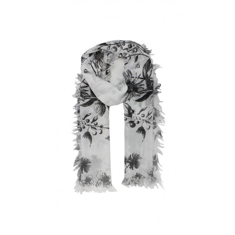 AB1790-14 Cotton Blend Floral Scarf with Frayed Edges