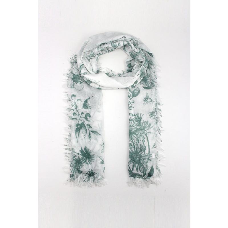 AB1790-14 Cotton Blend Floral Scarf with Frayed Edges