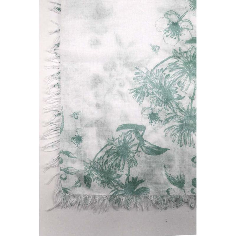 AB1790-14 Cotton Blend Floral Scarf with Frayed Edges