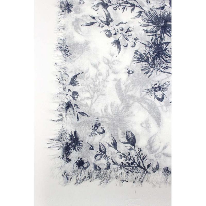 AB1790-14 Cotton Blend Floral Scarf with Frayed Edges