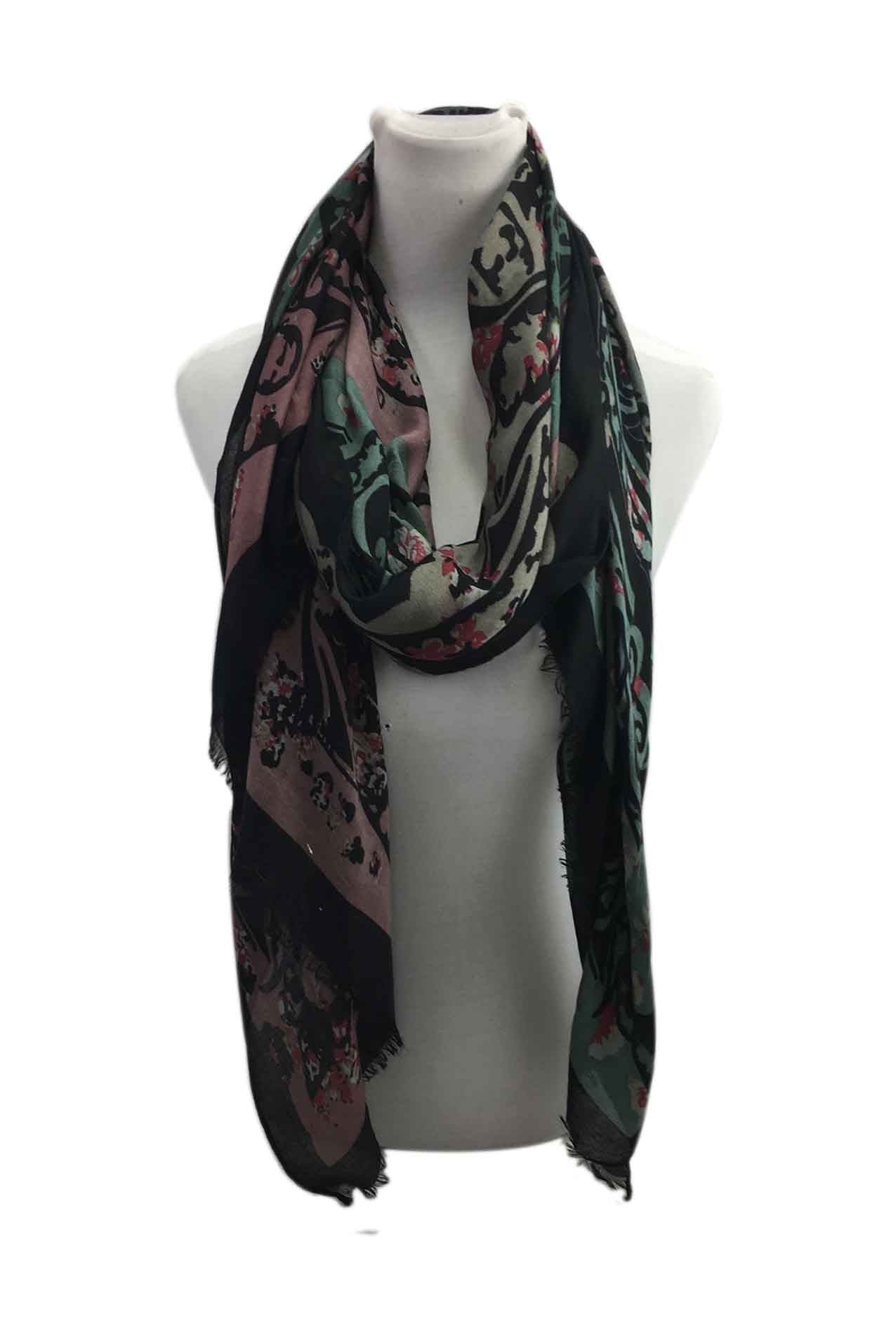 AB1792-114 Viscose Blend Floral Print Scarf with Tassels