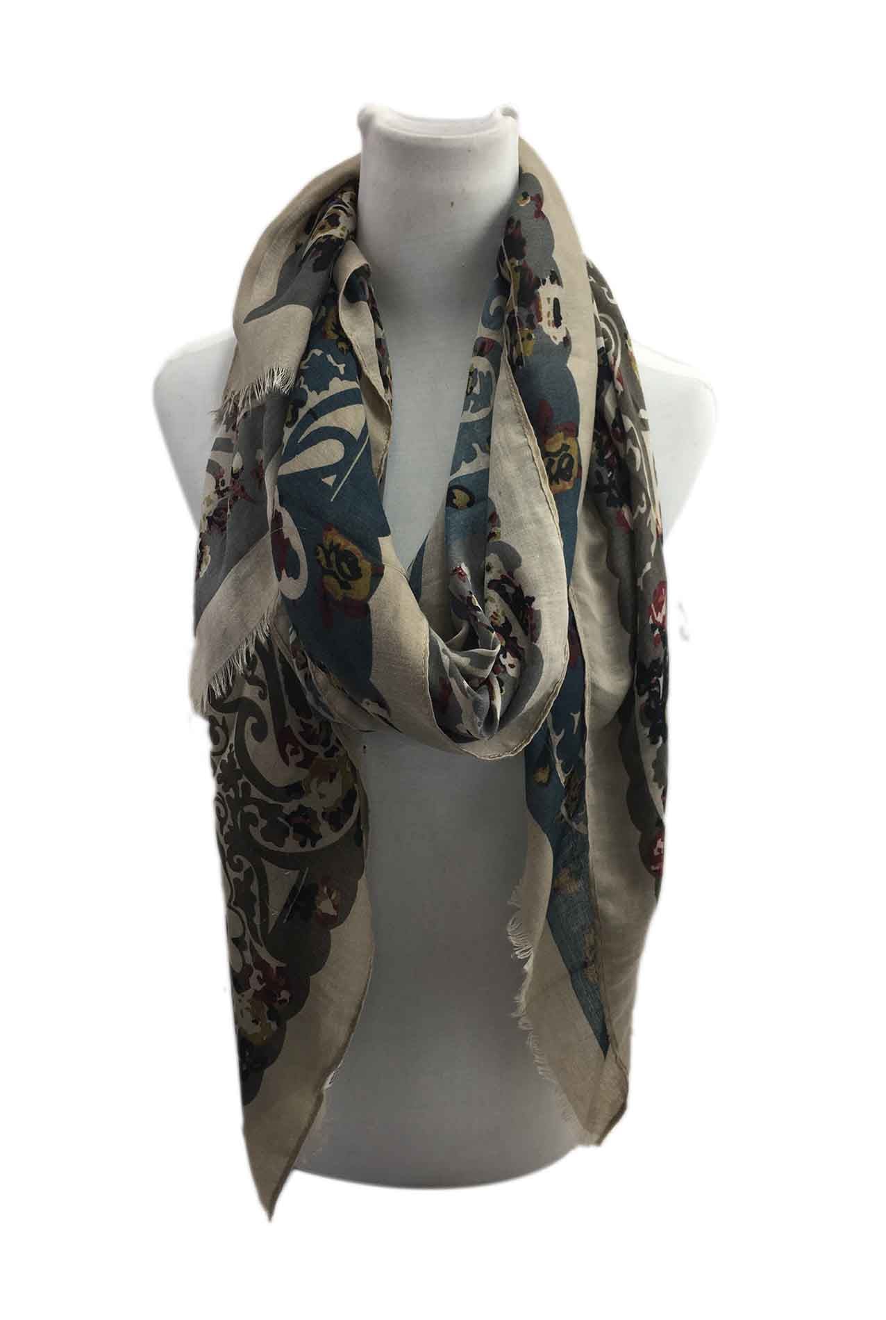 AB1792-114 Viscose Blend Floral Print Scarf with Tassels