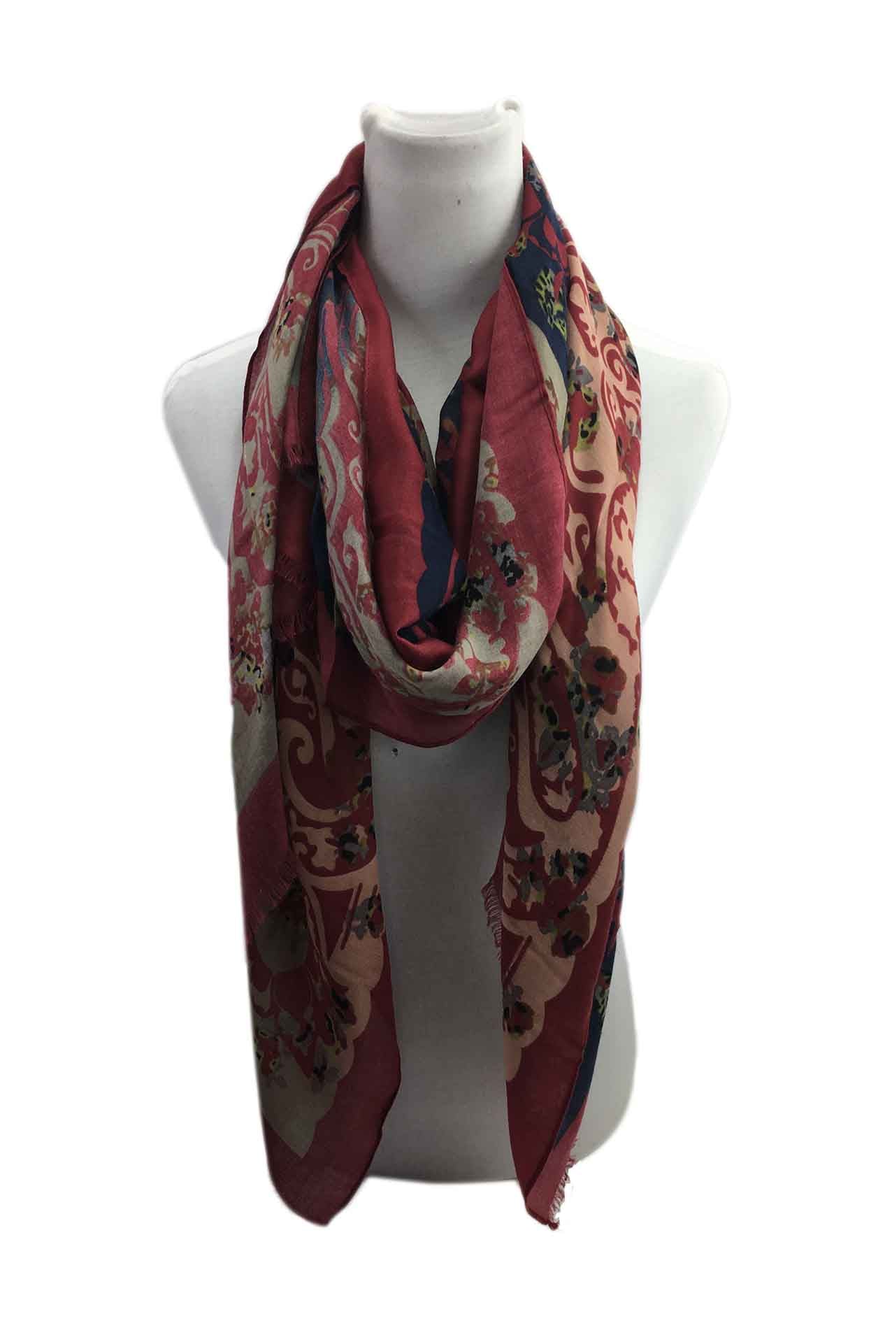 AB1792-114 Viscose Blend Floral Print Scarf with Tassels