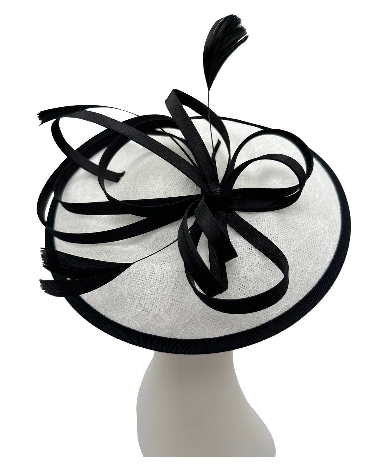 AB18016 Floral Pattern Hatinator with Satin Loops and Teardrop Feather – A & B Fashion Trading LTD AB18016 Floral Pattern Hatinator with Satin Loops and Teardrop Feather – A & B Fashion Trading LTD