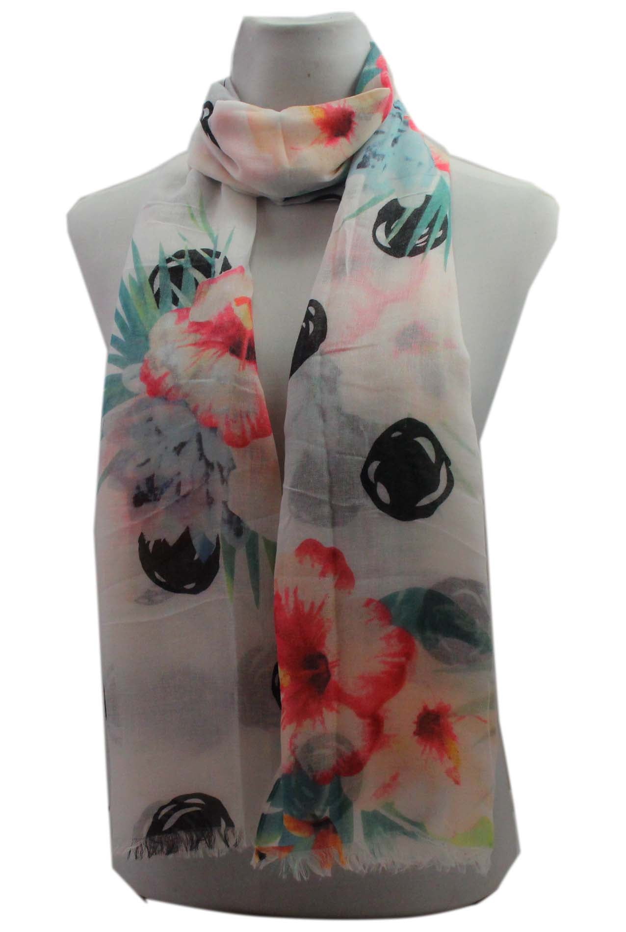 AB18100-10 Hibiscus Flower Pattern Cotton Blend Scarf