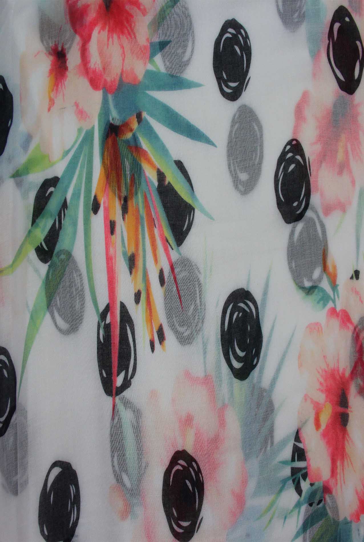 AB18100-10 Hibiscus Flower Pattern Cotton Blend Scarf