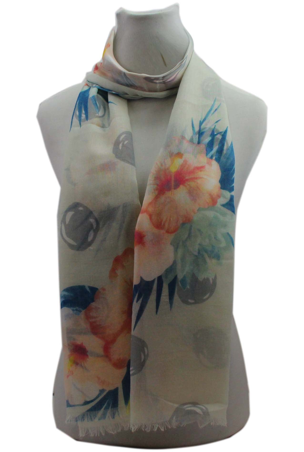 AB18100-10 Hibiscus Flower Pattern Cotton Blend Scarf