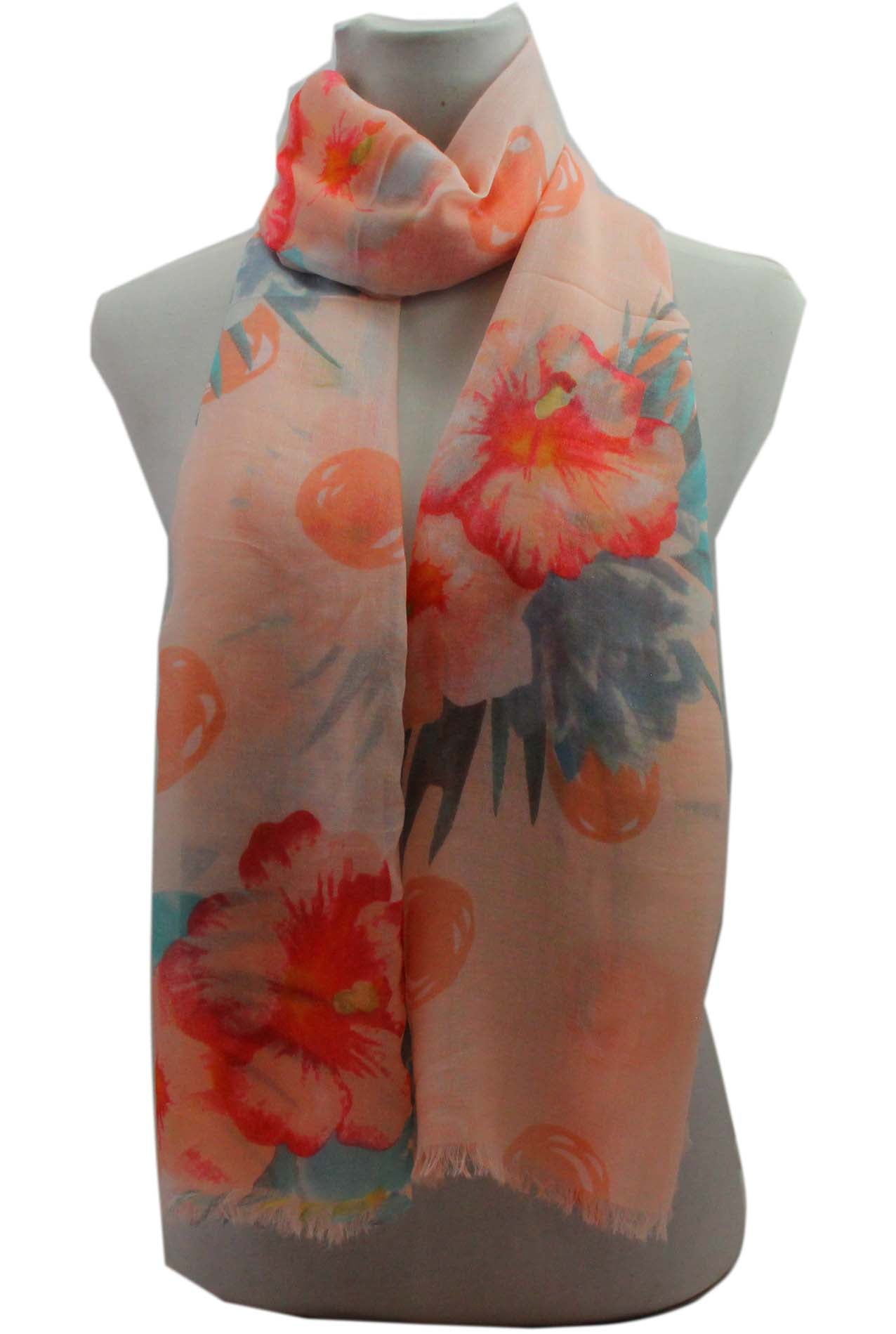 AB18100-10 Hibiscus Flower Pattern Cotton Blend Scarf