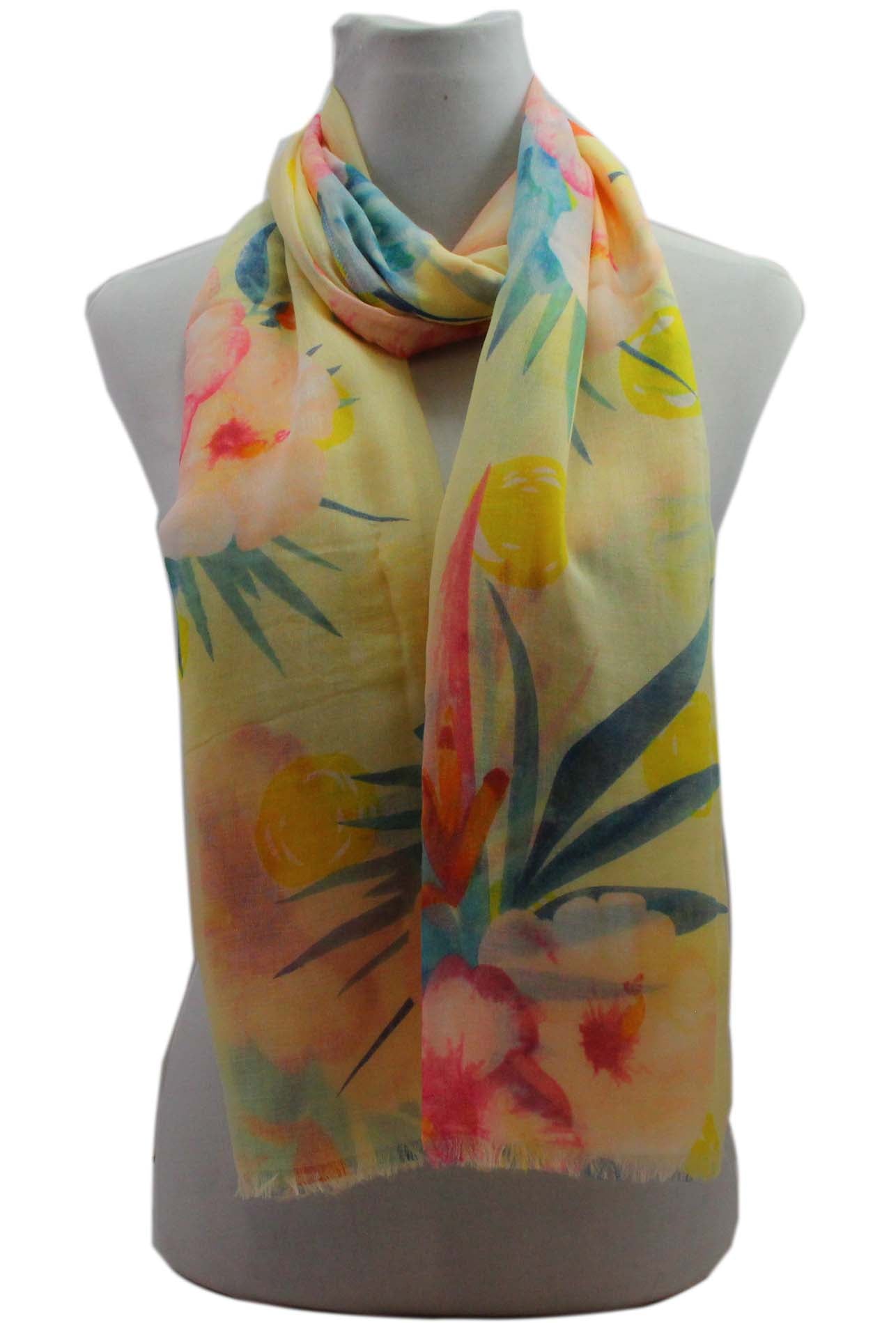 AB18100-10 Hibiscus Flower Pattern Cotton Blend Scarf