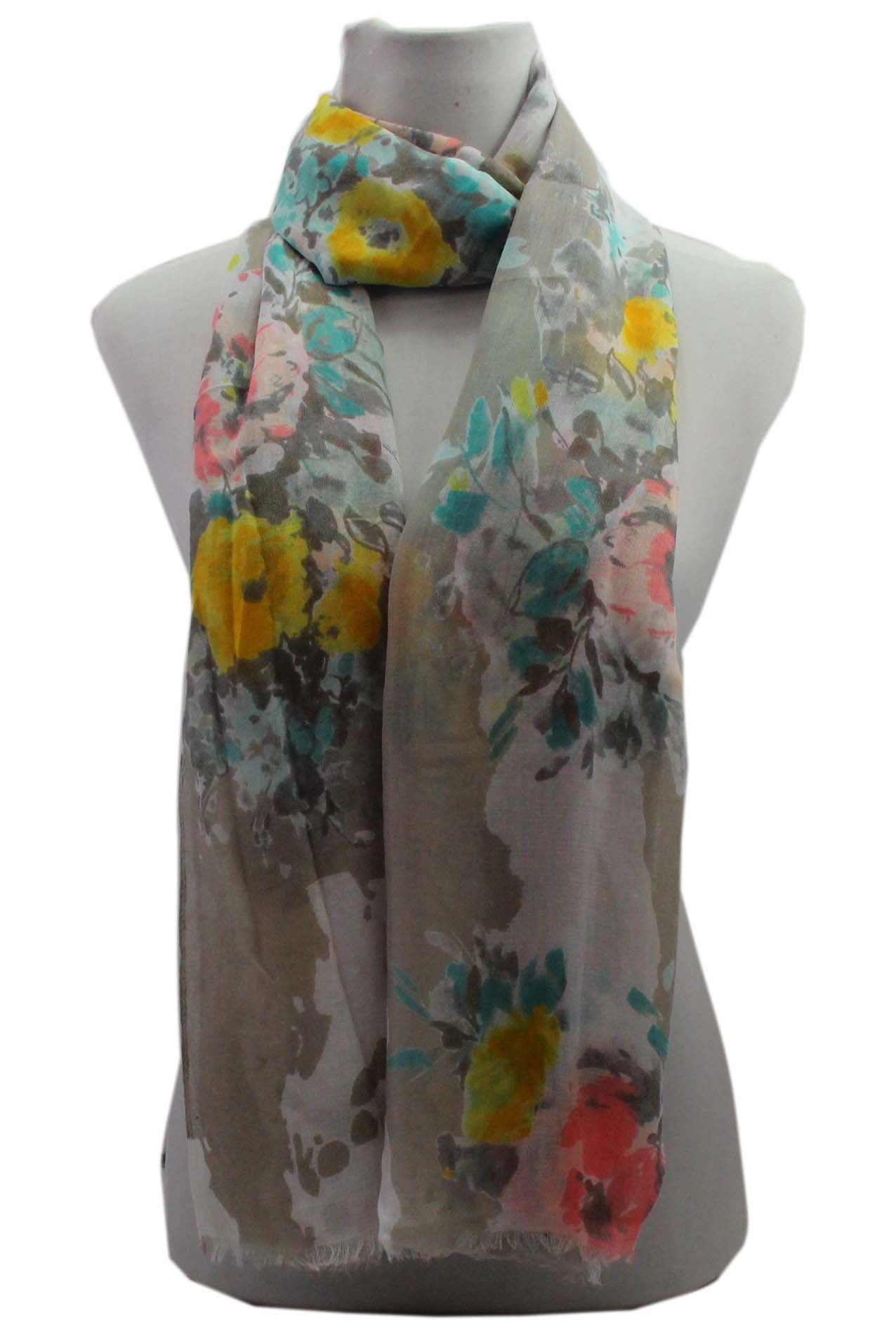 AB18100-11 Peony Flower Print Cotton Blend Scarf