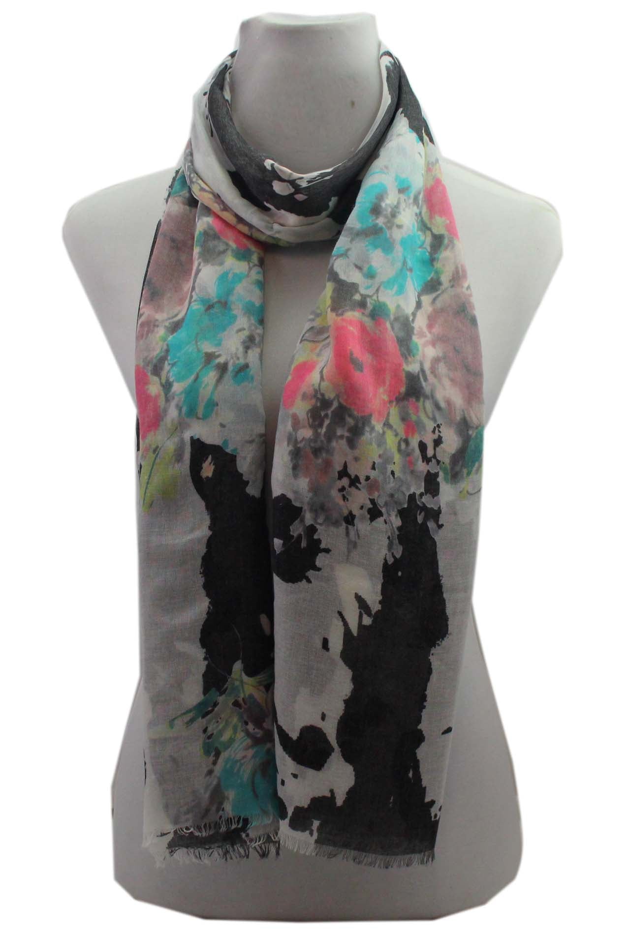 AB18100-11 Peony Flower Print Cotton Blend Scarf