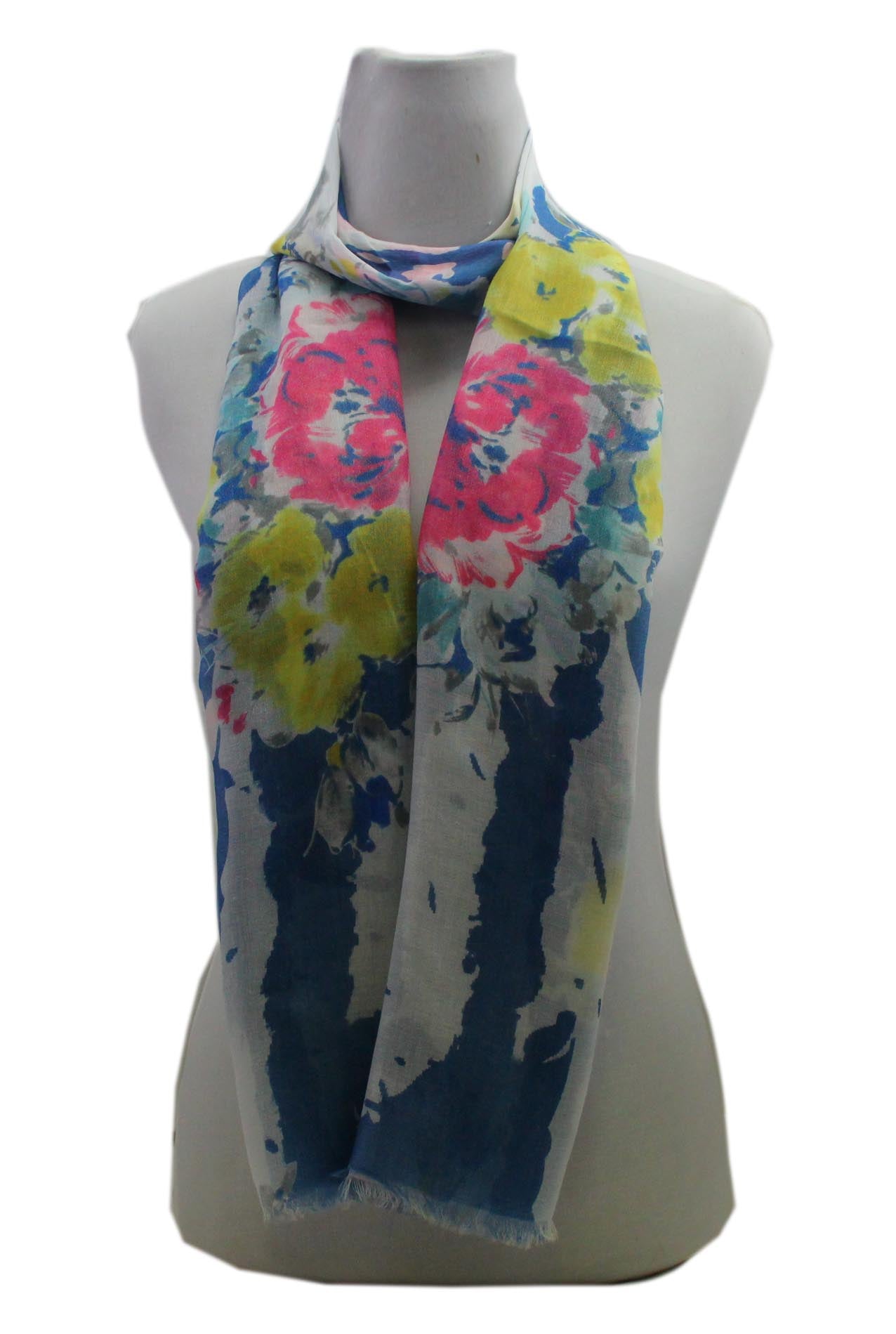 AB18100-11 Peony Flower Print Cotton Blend Scarf