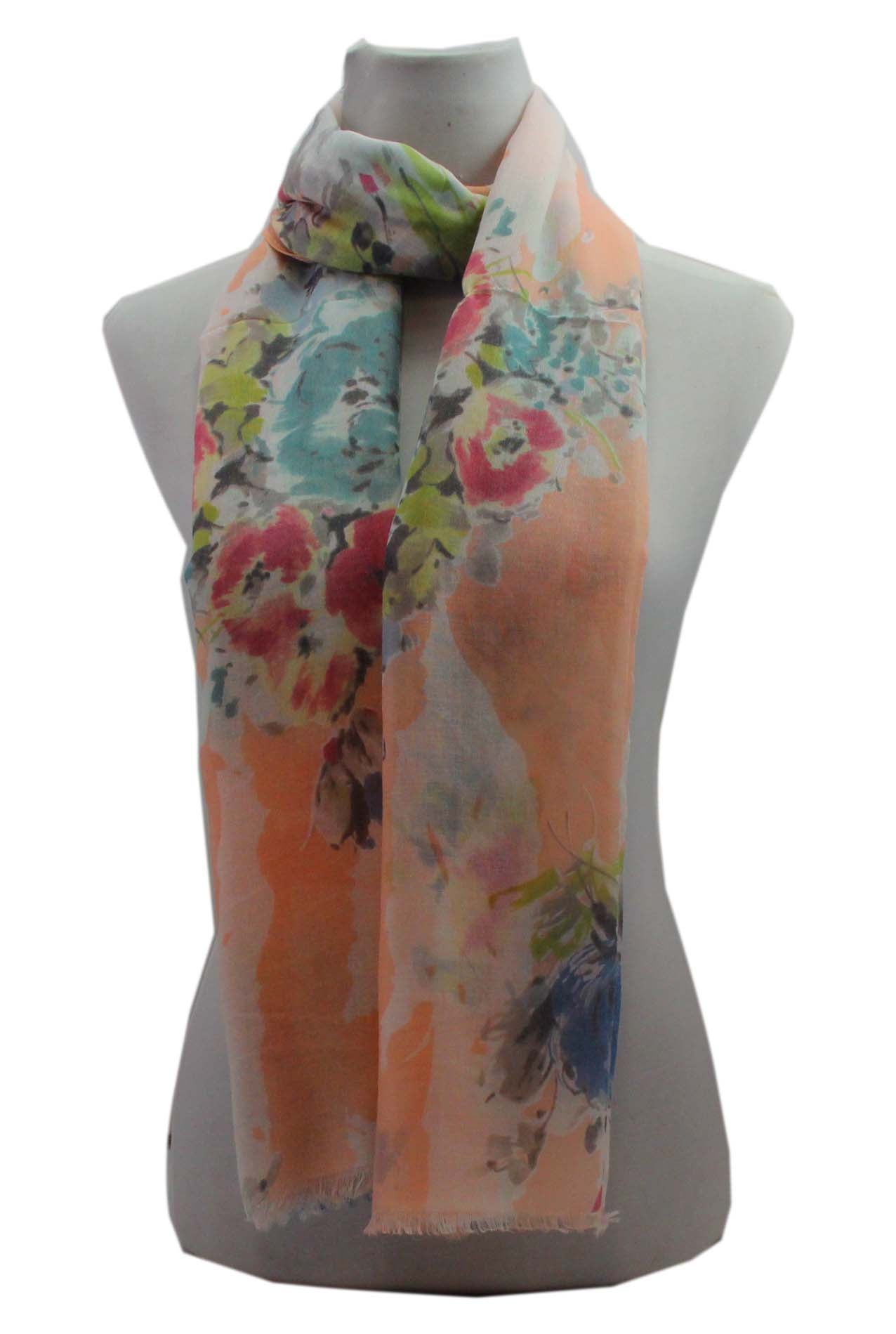 AB18100-11 Peony Flower Print Cotton Blend Scarf