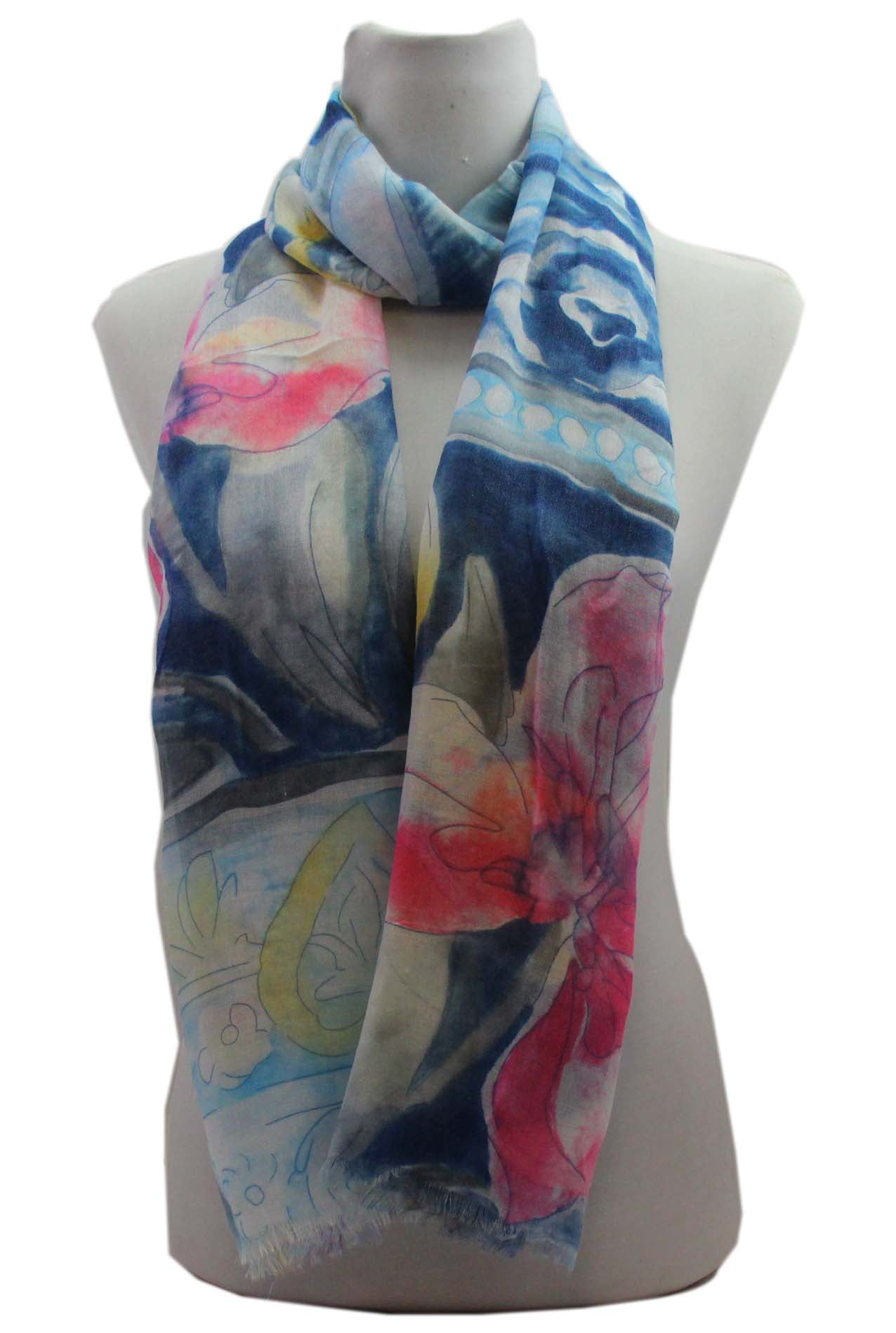 AB18100-12 Varicoloured Floral Design Cotton Blend Scarf