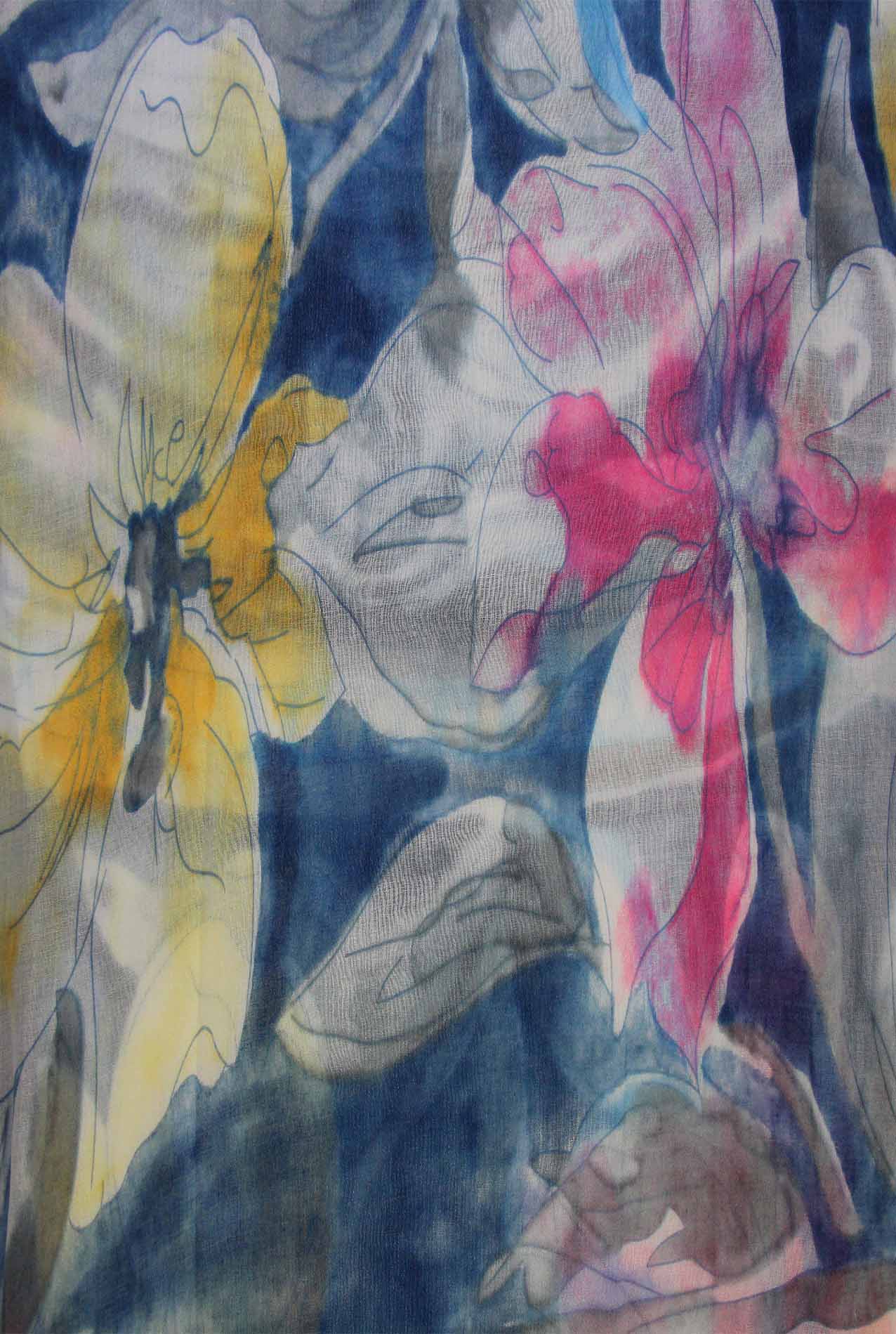 AB18100-12 Varicoloured Floral Design Cotton Blend Scarf