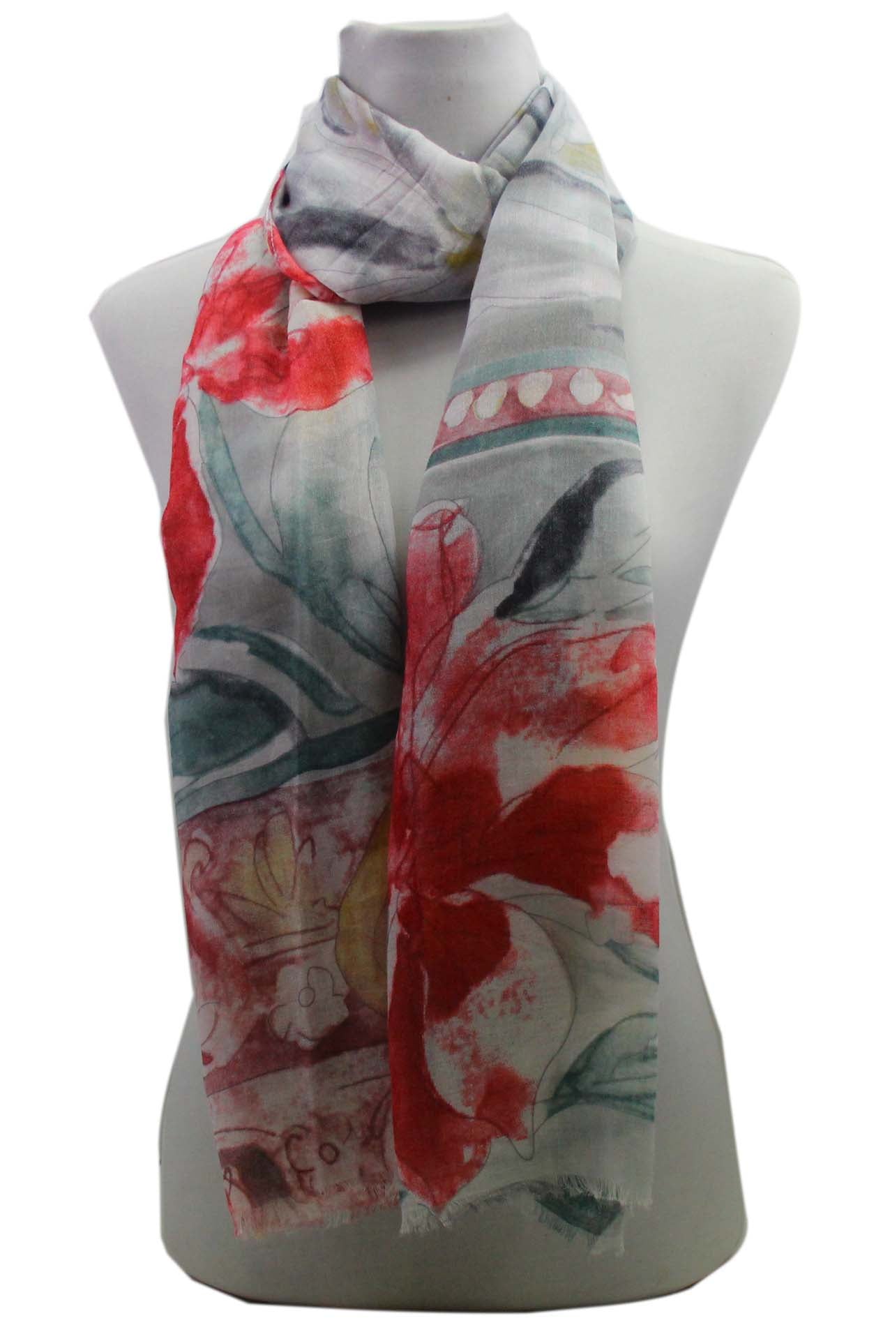 AB18100-12 Varicoloured Floral Design Cotton Blend Scarf