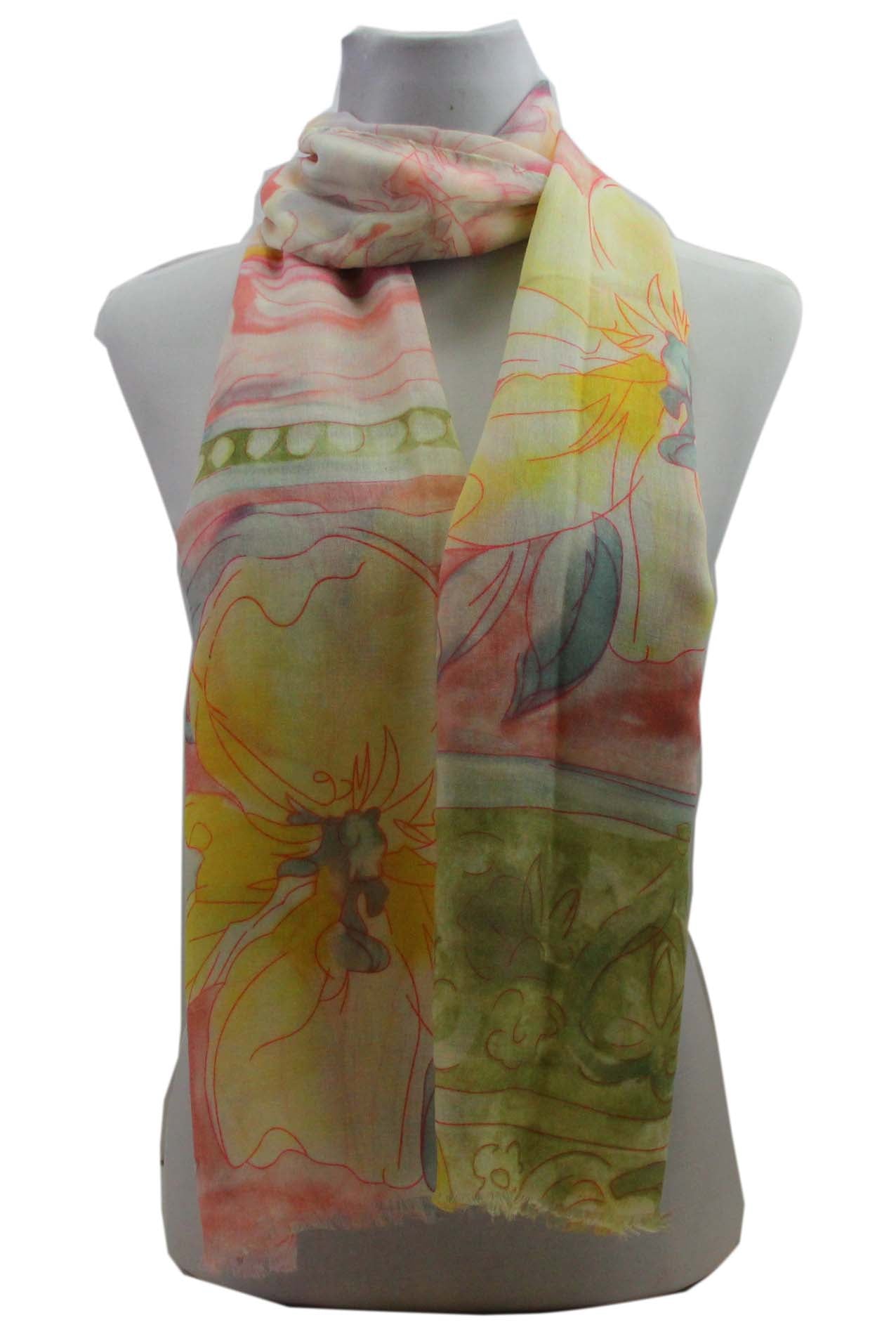 AB18100-12 Varicoloured Floral Design Cotton Blend Scarf