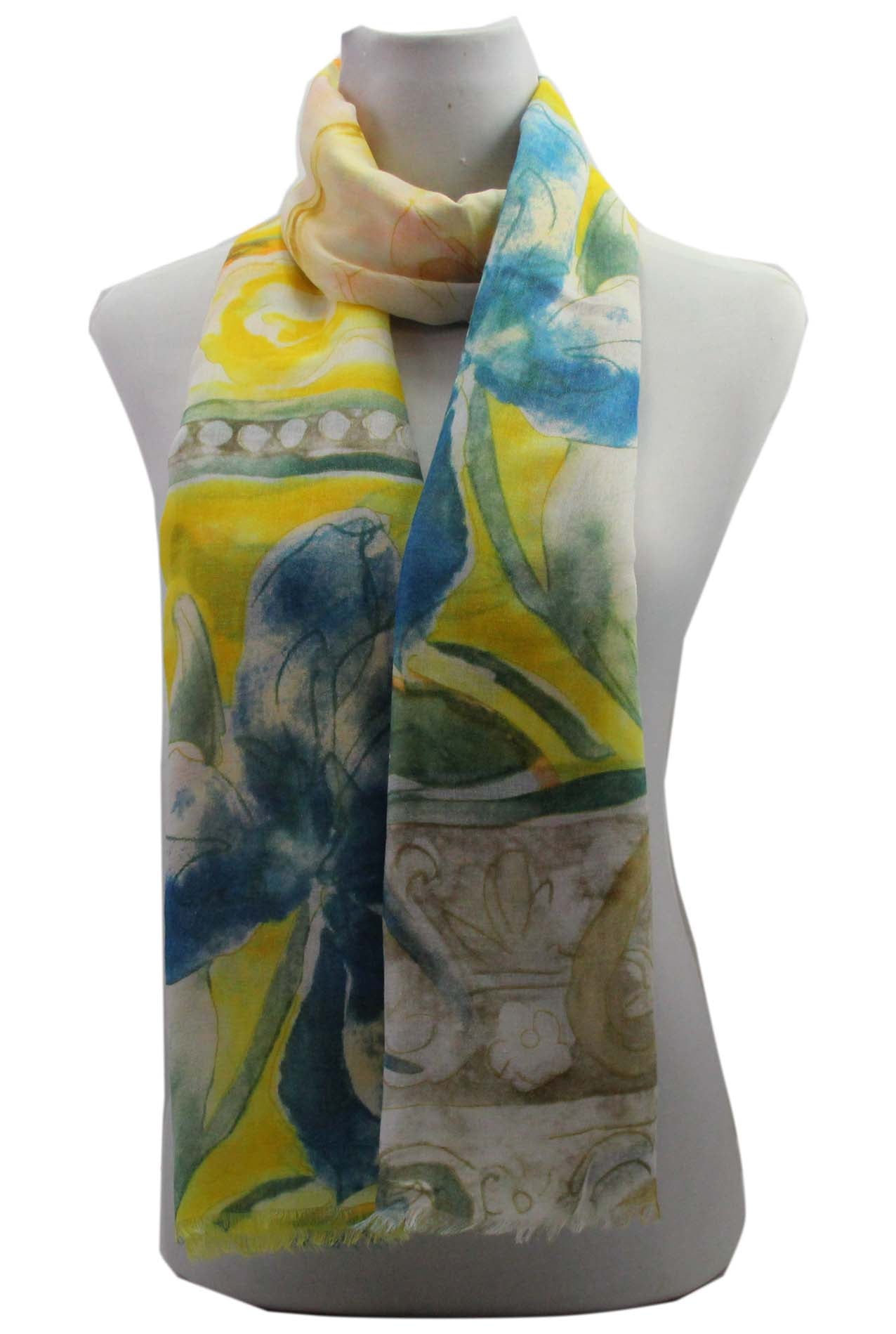 AB18100-12 Varicoloured Floral Design Cotton Blend Scarf